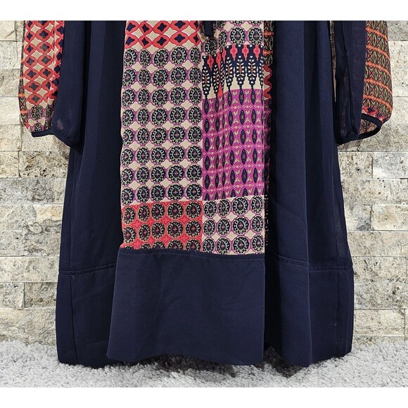 Anthropologie MAEVE Patchwork Dress Blouson Balloon Sleeve Boho Hippie Womens M - Picture 7 of 15